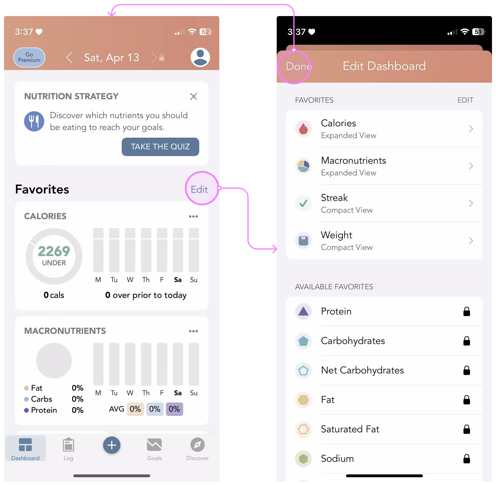 Competitor app — customizable dashboard, example 4